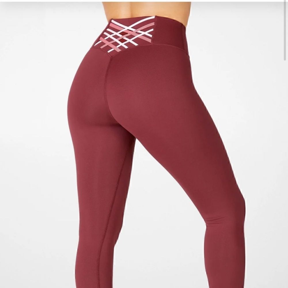 [fabletics] power hold maroon elastic back high waist 7/8 legging EUC #4